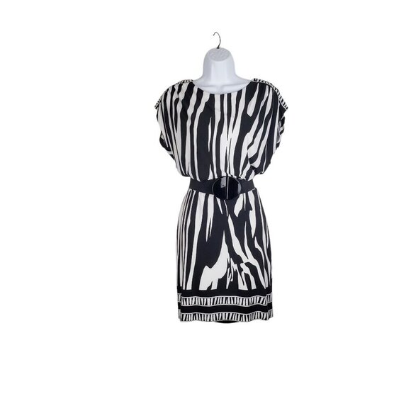 Cache Open Back Blouson Dress Black White Zebra Animal Print Travel Size 2 - Picture 1 of 7